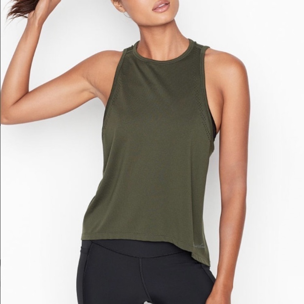 NEW Victoria Sport Seamless Vented Laser Cut Tank TopIn Olive Green